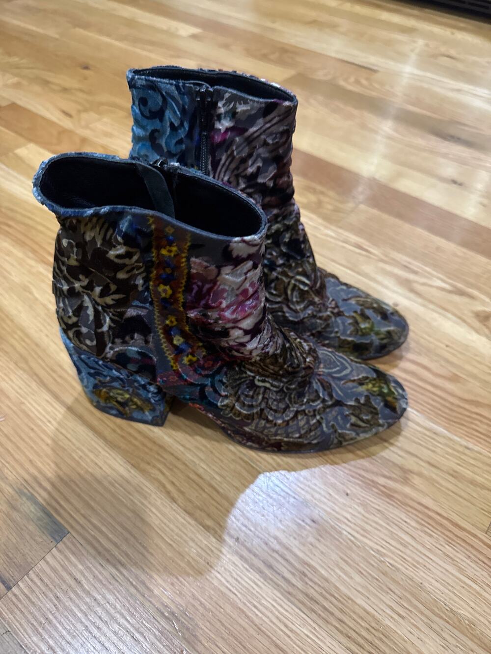 STRATEGIA Velvet Brocade Patchwork Boho Festival Ankle Boots Whimsygoth 39.5